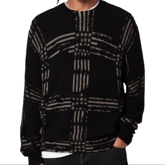All Saints Other - AllSaints Union Black Checked Stars and Stripes Wool Blend Men’s Sweater L NWOT
